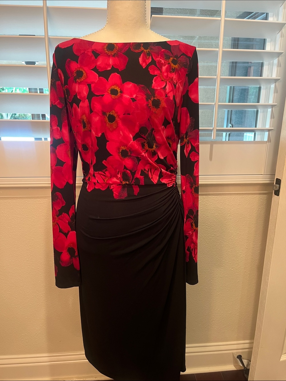 Lauren Ralph Lauren Black Dress with Red  and pink Floral Long Sleeves